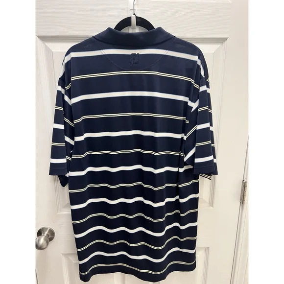 FootJoy FJ Golf Polo Shirt Stretch Men's Size Large Blue Yellow White Striped - Picture 3 of 10
